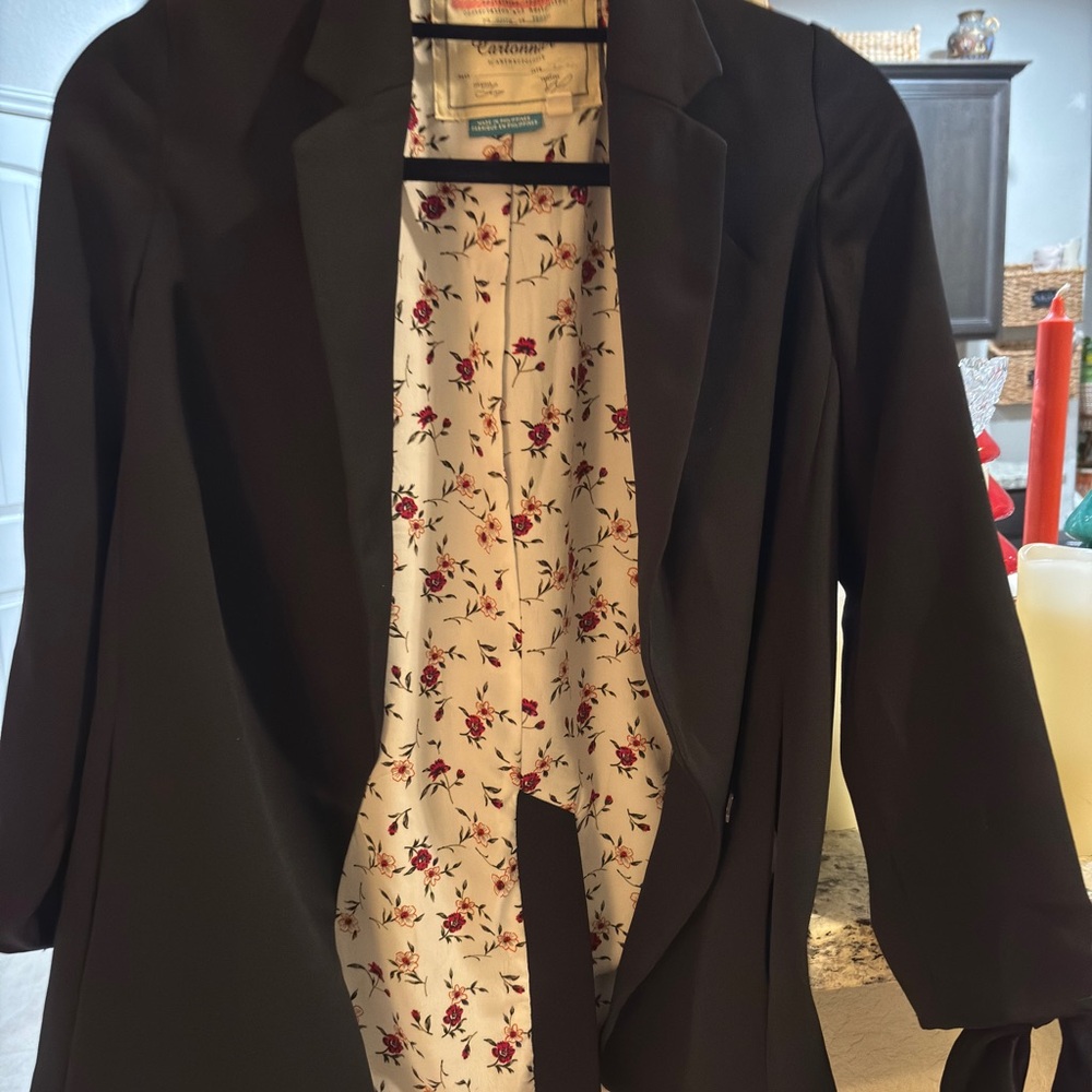Anthropologie Black Blazer with Floral Lining